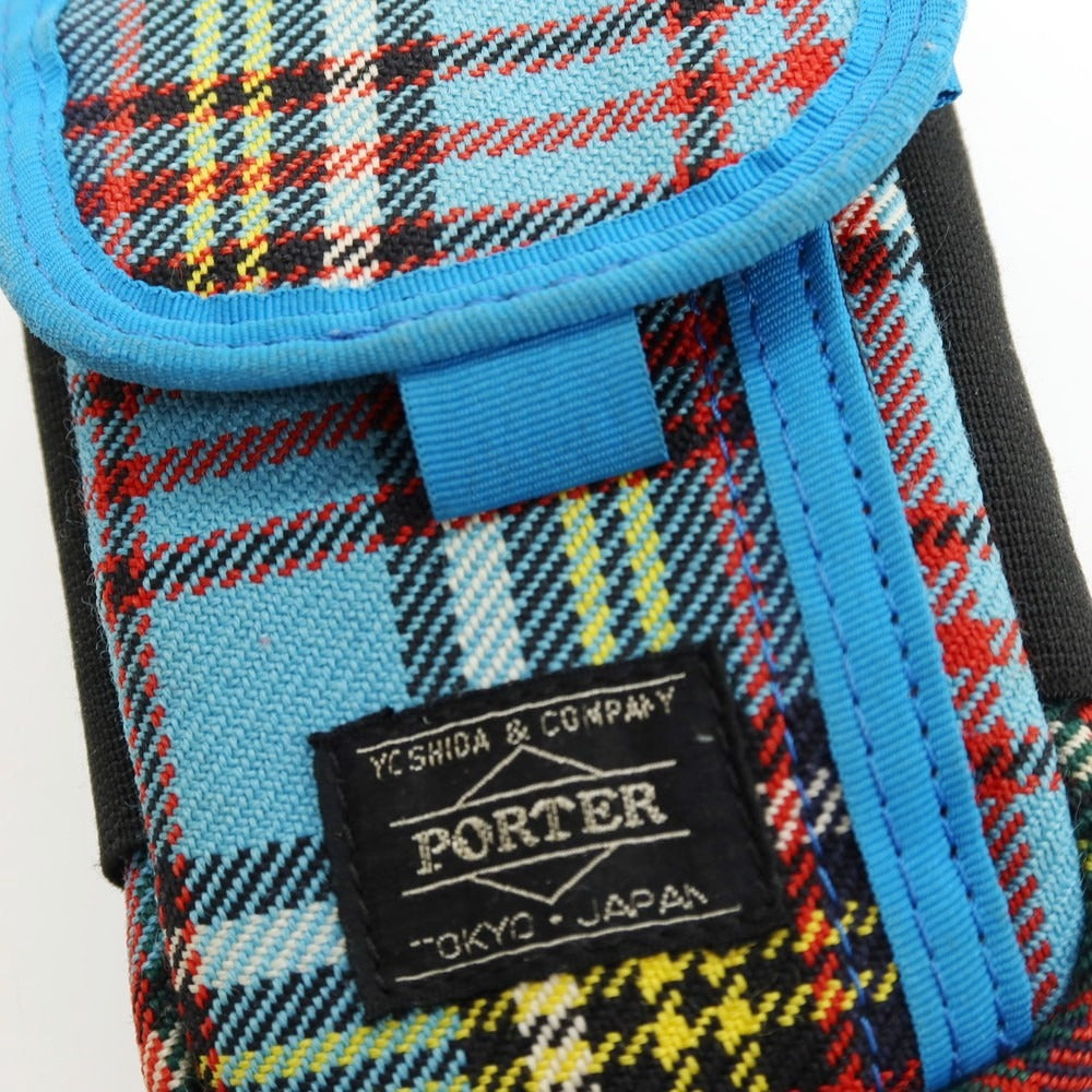 【中古】ジュンヤワタナベ マン JUNYA WATANABE MAN × PORTER ウール チェック ポーチ ブルーxマルチカラー【 状態ランクC 】【 メンズ 】