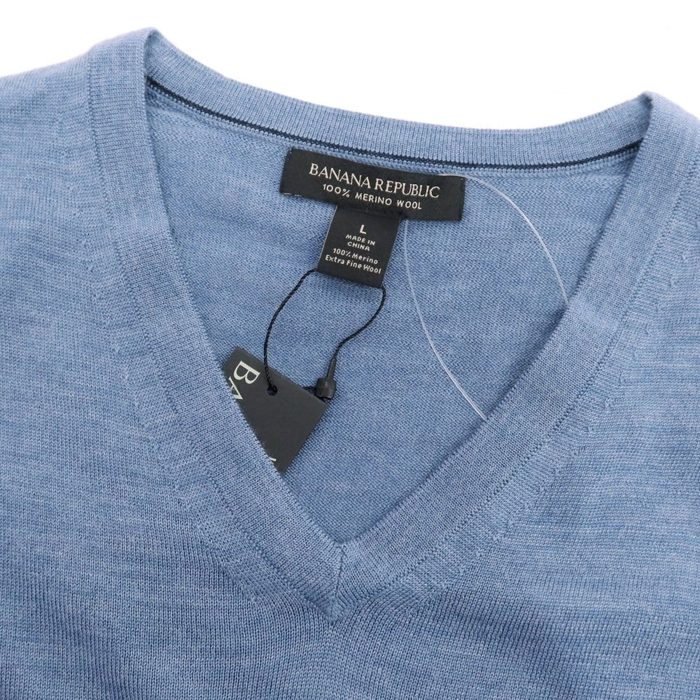 【中古】【未使用】バナナリパブリック Banana Republic ハイゲージ ウール Vネック プルオーバーニット ブルー【 L 】【 状態ランクS 】【 メンズ 】