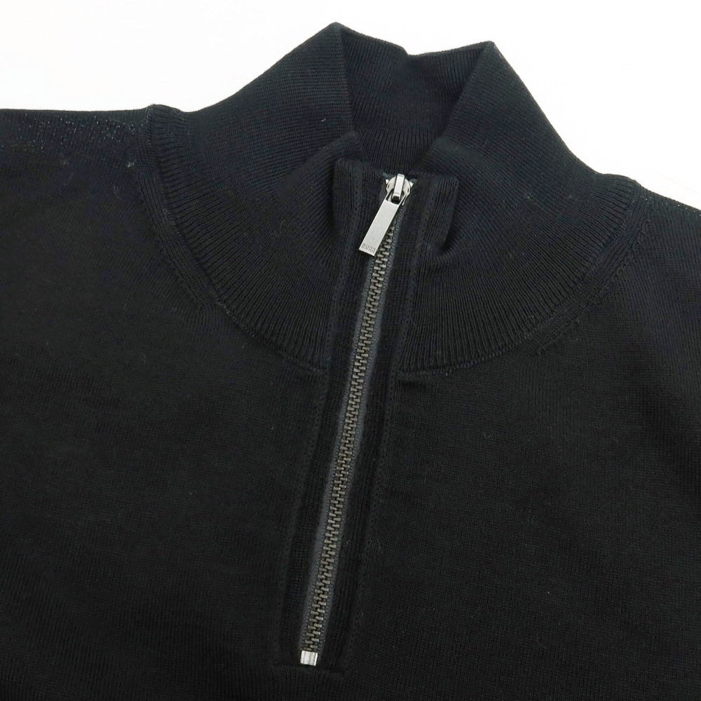 【中古】【未使用】ヒューゴボス HUGO BOSS ハイゲージ ウール スタンドカラー ハーフジップ プルオーバーニット ブラック【 M 】【 状態ランクS 】【 メンズ 】