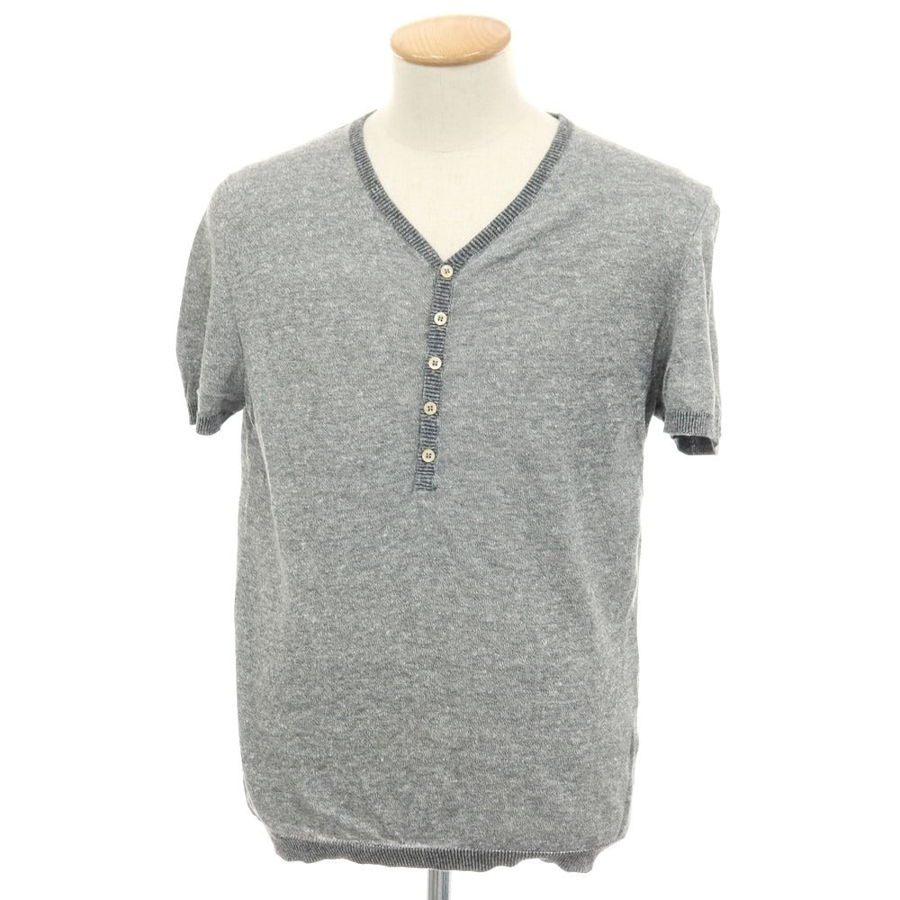 【中古】チルコロ1901 CIRCOLO 1901 リネンコットン ヘンリーネック 半袖 プルオーバーニット グレー【サイズXS】【 状態ランクB 】【 メンズ 】