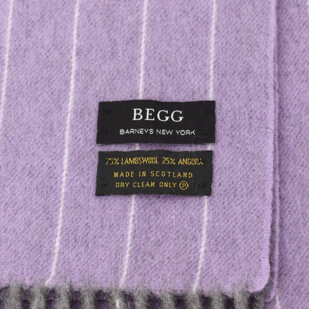 【中古】ベグスコットランド BEGG SCOTLAND ウールアンゴラ ストライプ マフラー パープルxグレー【 状態ランクB 】【 メンズ 】