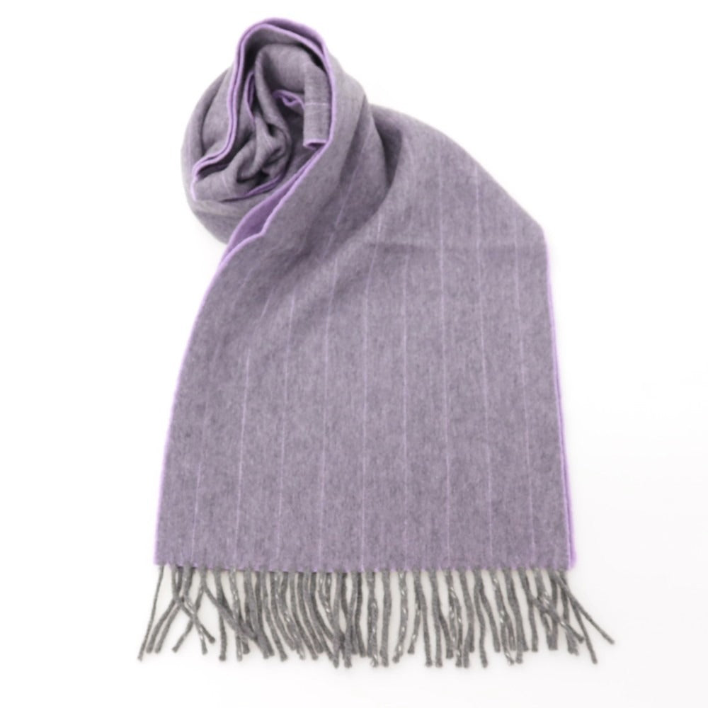 【中古】ベグスコットランド BEGG SCOTLAND ウールアンゴラ ストライプ マフラー パープルxグレー【 状態ランクB 】【 メンズ 】