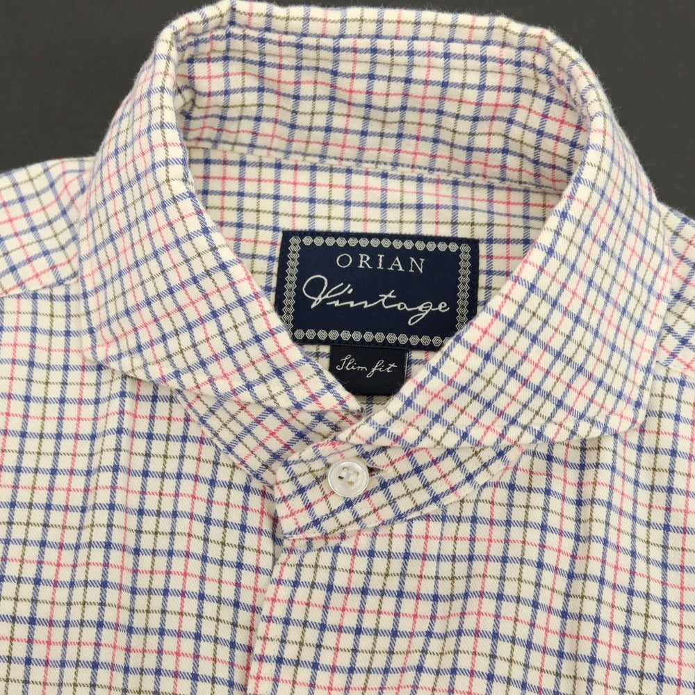 【中古】オリアン ORIAN コットン チェック ホリゾンタルカラー カジュアルシャツ ホワイトxマルチカラー【 37 】【 状態ランクC 】【 メンズ 】