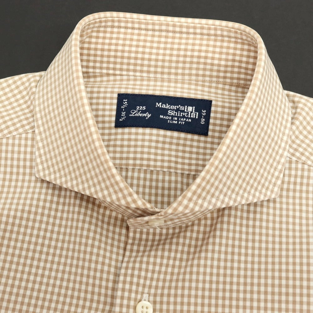 【中古】メイカーズシャツ カマクラ Makers Shirt 鎌倉 コットン チェック ドレスシャツ ベージュxホワイト【 39 】【 状態ランクB 】【 メンズ 】