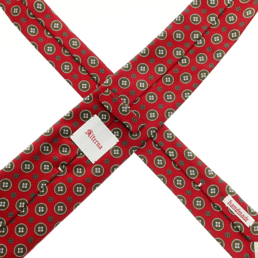 【中古】オルタナ Alterna シルク 小紋柄ネクタイ レッドxカーキ【 状態ランクA 】【 メンズ 】