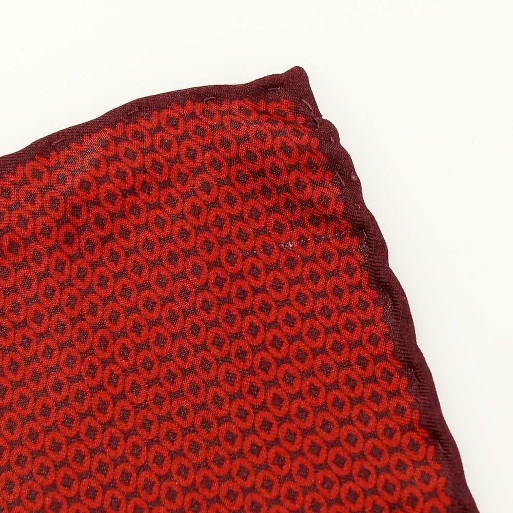 【中古】フィオリオ FIORIO シルク ポケットチーフ レッドxボルドー【 状態ランクB 】【 メンズ 】