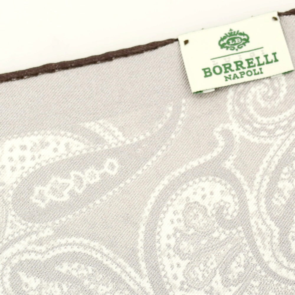【中古】ルイジ ボレッリ Luigi Borrelli シルク ペイズリー柄 ポケットチーフ ブラウンxホワイト【 状態ランクB 】【 メンズ 】