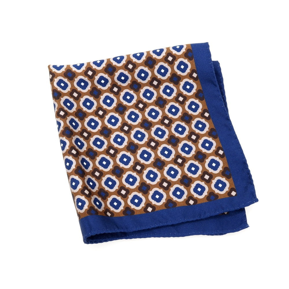 【中古】ルイジ ボレッリ Luigi Borrelli シルク プリント ポケットチーフ ネイビーxブラウン【 状態ランクB 】【 メンズ 】