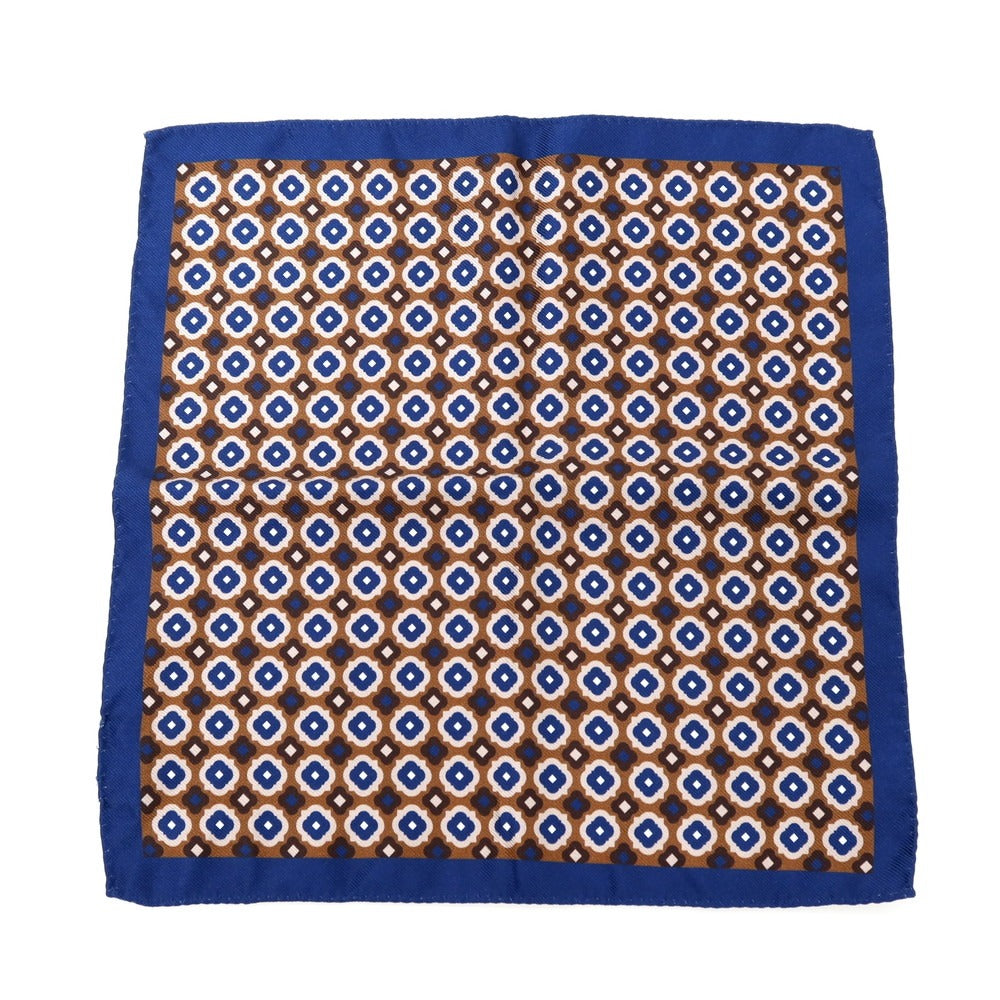 【中古】ルイジ ボレッリ Luigi Borrelli シルク プリント ポケットチーフ ネイビーxブラウン【 状態ランクB 】【 メンズ 】