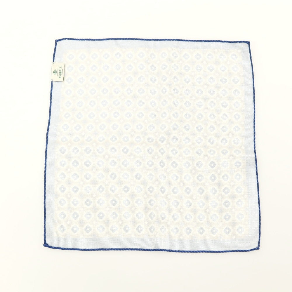 【中古】ルイジ ボレッリ Luigi Borrelli シルク プリント ポケットチーフ ネイビーxブラウン【 状態ランクB 】【 メンズ 】