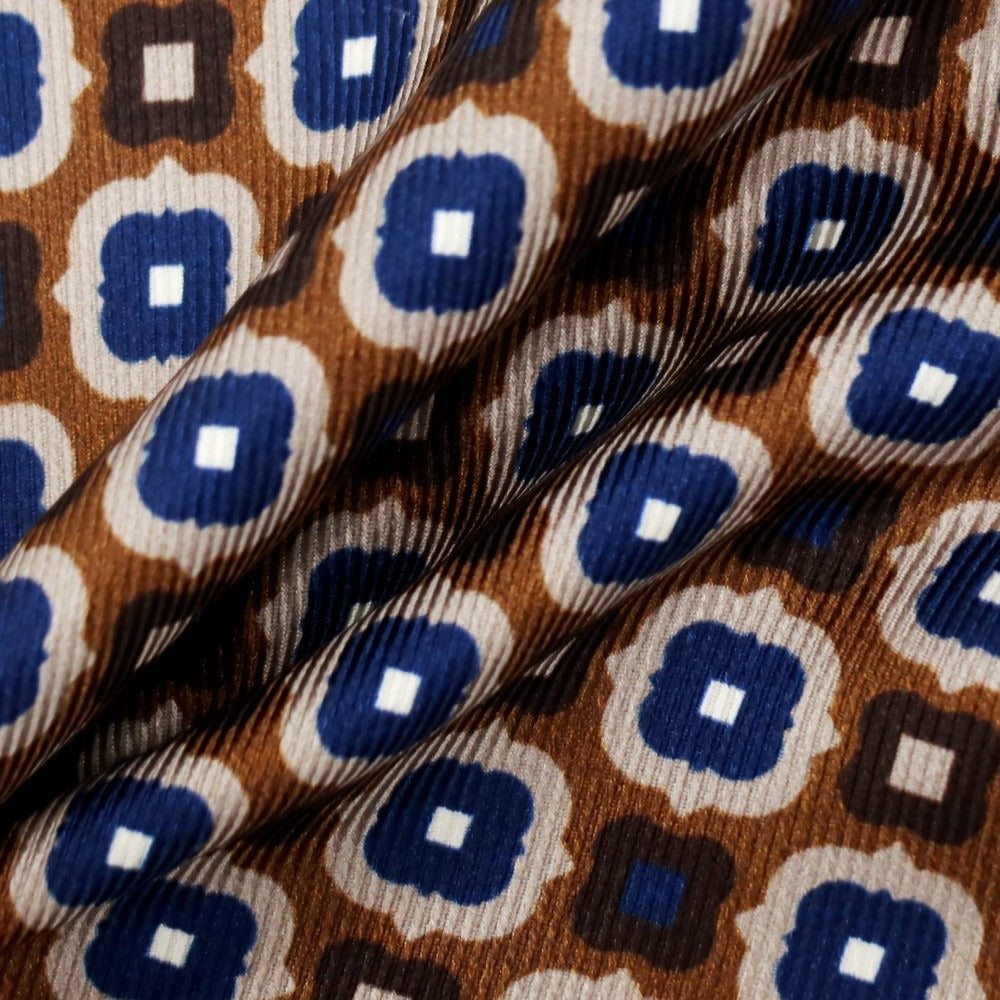 【中古】ルイジ ボレッリ Luigi Borrelli シルク プリント ポケットチーフ ネイビーxブラウン【 状態ランクB 】【 メンズ 】