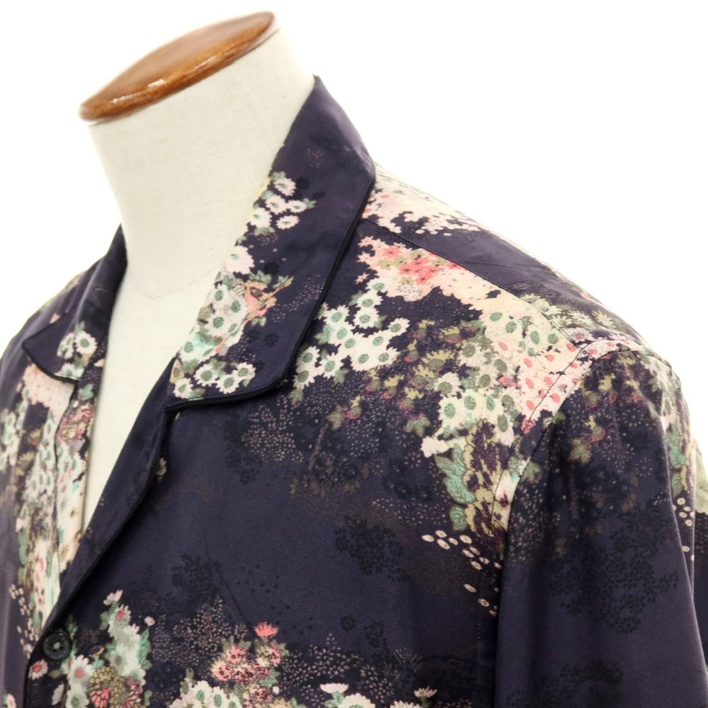 【中古】マークジェイコブス MARC JACOBS シルク 総柄 プリント パジャマシャツ カジュアルシャツ ネイビーxホワイト【サイズ48】【 状態ランクC 】【 メンズ 】