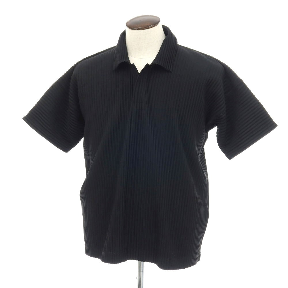 【中古】オム プリッセ イッセイミヤケ HOMME PLISSE ISSEY MIYAKE ポリエステル プリーツ スキッパー 半袖ポロシャツ ブラック【サイズ3】【 状態ランクB 】【 メンズ 】