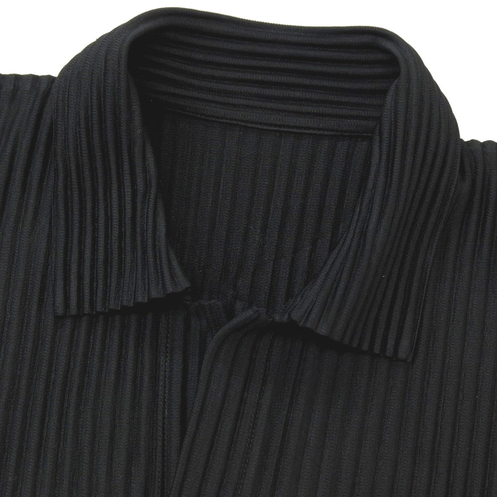 【中古】オム プリッセ イッセイミヤケ HOMME PLISSE ISSEY MIYAKE ポリエステル プリーツ スキッパー 半袖ポロシャツ ブラック【サイズ3】【 状態ランクB 】【 メンズ 】