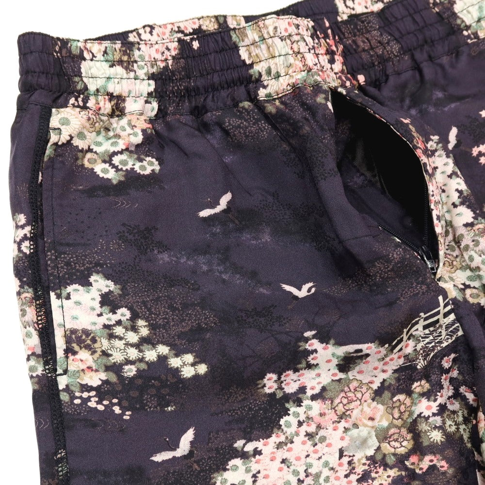 【中古】マークジェイコブス MARC JACOBS シルク 花柄×鶴 プリント ショートパンツ ネイビーxホワイト【サイズM】【 状態ランクB 】【 メンズ 】