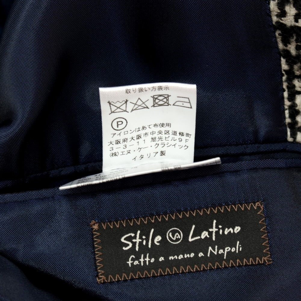 【中古】スティレ ラティーノ STILE LATINO ウールアルパカ チェック トレンチコート ブラックxホワイト【 44 】【 状態ランクB 】【 メンズ 】
