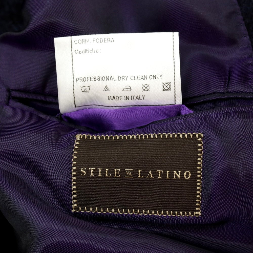 【中古】スティレ ラティーノ STILE LATINO ウールカシミヤ チェック ステンカラーコート ブラックxネイビー【 46 】【 状態ランクB 】【 メンズ 】