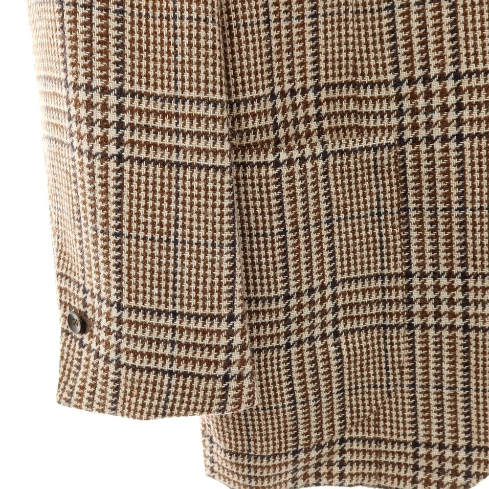 【中古】アルフォンソ シリカ Alfonso Sirica ウールアルパカ チェック テーラードジャケット ブラウンxオフホワイト×ネイビー【サイズ44】【 状態ランクB 】【 メンズ 】