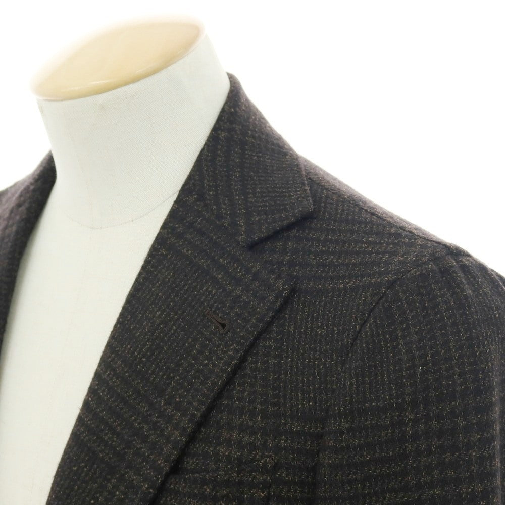 【中古】アルフォンソ シリカ Alfonso Sirica ウール グレンチェック 3B テーラードジャケット ダークブラウンxブラック【 表記なし(S位) 】【 状態ランクC 】【 メンズ 】