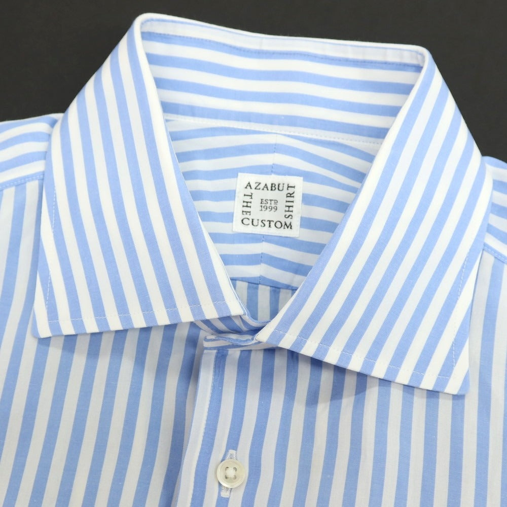 【中古】アザブテーラー azabu tailor コットン ストライプ ドレスシャツ ライトブルーxホワイト【 40 】【 状態ランクB 】【 メンズ 】