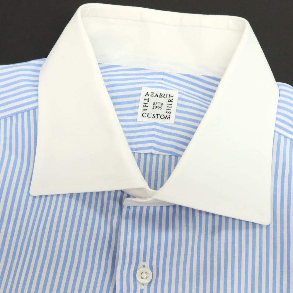 【中古】アザブテーラー azabu tailor コットン ストライプ クレリックシャツ ライトブルーxホワイト【 41 】【 状態ランクB 】【 メンズ 】