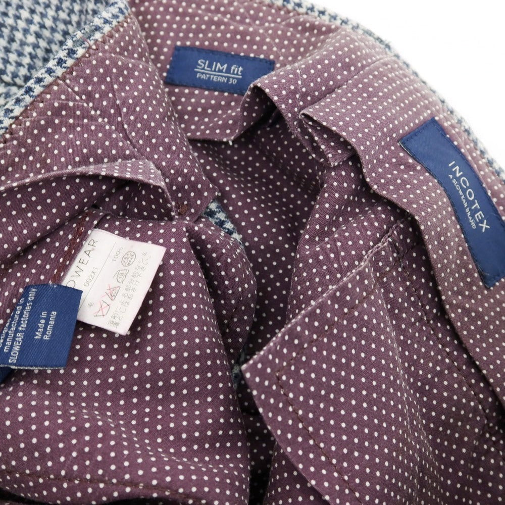 【中古】インコテックス INCOTEX ウール ハウンドトゥース ドレススラックスパンツ ネイビーxホワイト【 46 】【 状態ランクC 】【 メンズ 】