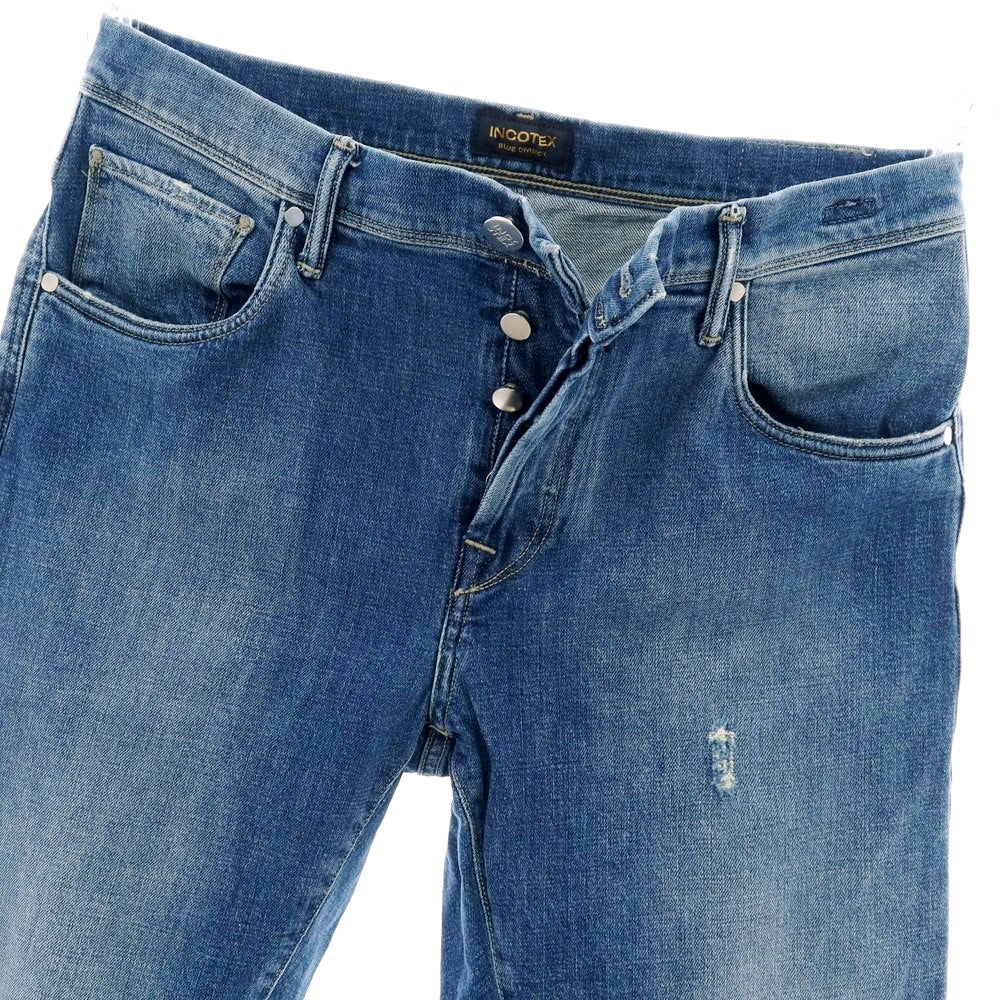 【中古】インコテックス ブルーディヴィジョン INCOTEX BLUE DIVISION ダメージ&リペア加工 ストレッチ コットン デニムパンツ ジーンズ ブルー【 31 】【 状態ランクB 】【 メンズ 】
