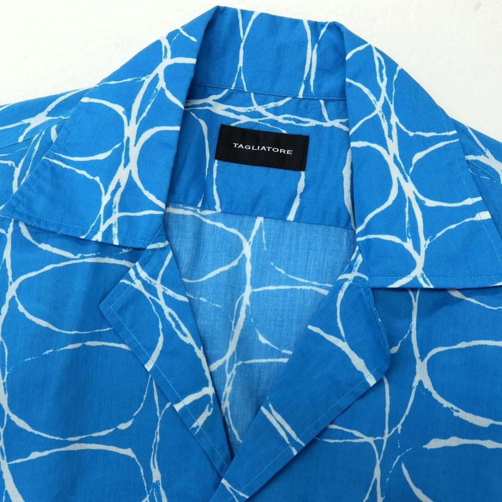 【中古】タリアトーレ TAGLIATORE コットン 総柄 プリント オープンカラー カジュアルシャツ ブルーxホワイト【サイズ40】【 状態ランクB 】【 メンズ 】