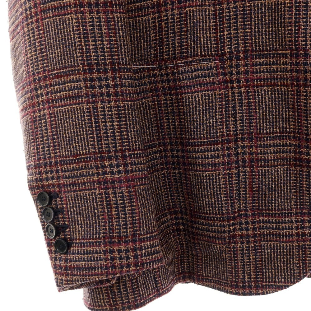 【中古】【未使用】ソブリン SOVEREIGN シルクリネン チェック テーラードジャケット パープルxネイビー【サイズ44】【 状態ランクS 】【 メンズ 】