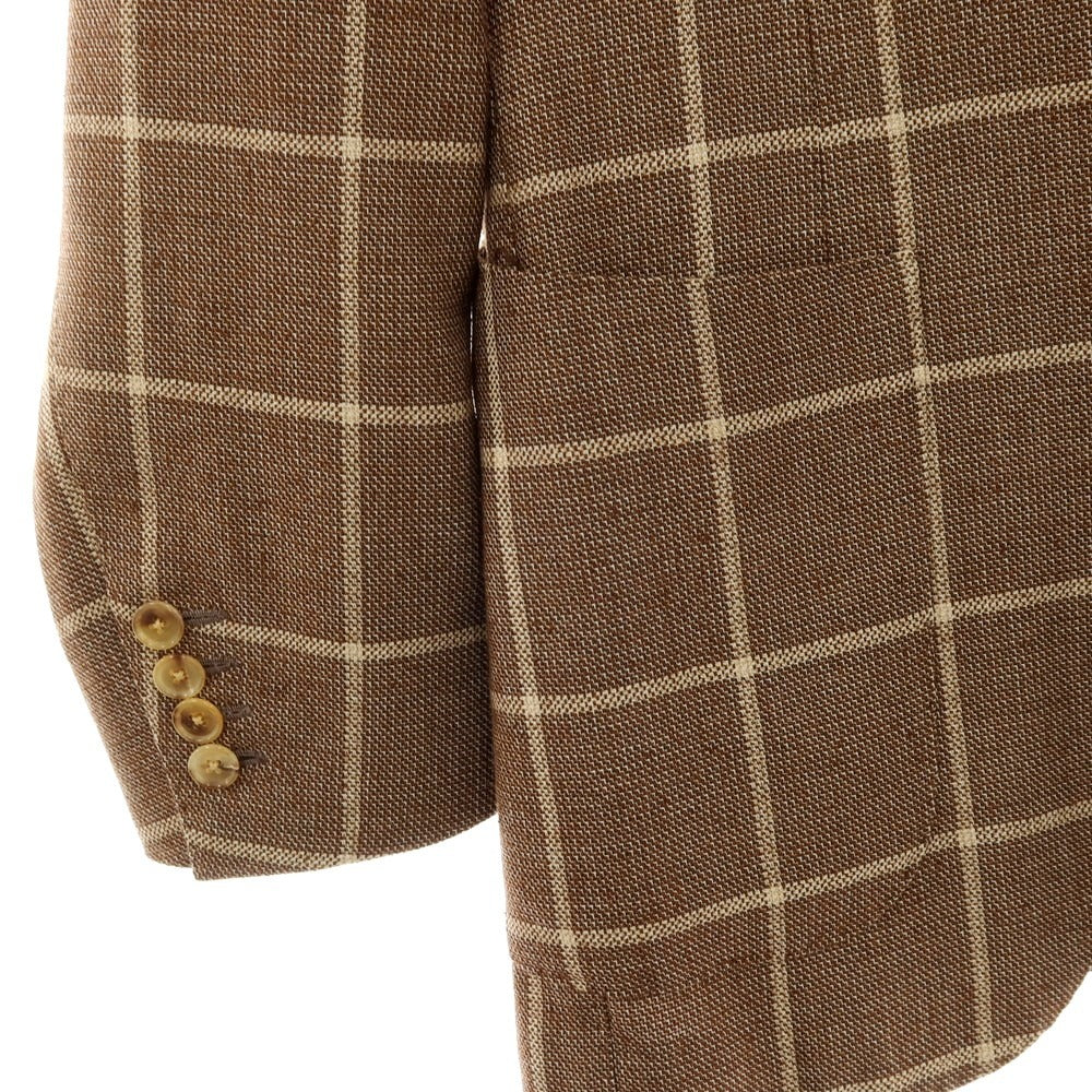 【中古】ブリッラ ペル イル グスト Brilla per il gusto ウールシルクリネン チェック テーラードジャケット ブラウンxベージュ【サイズ46】【 状態ランクC 】【 メンズ 】