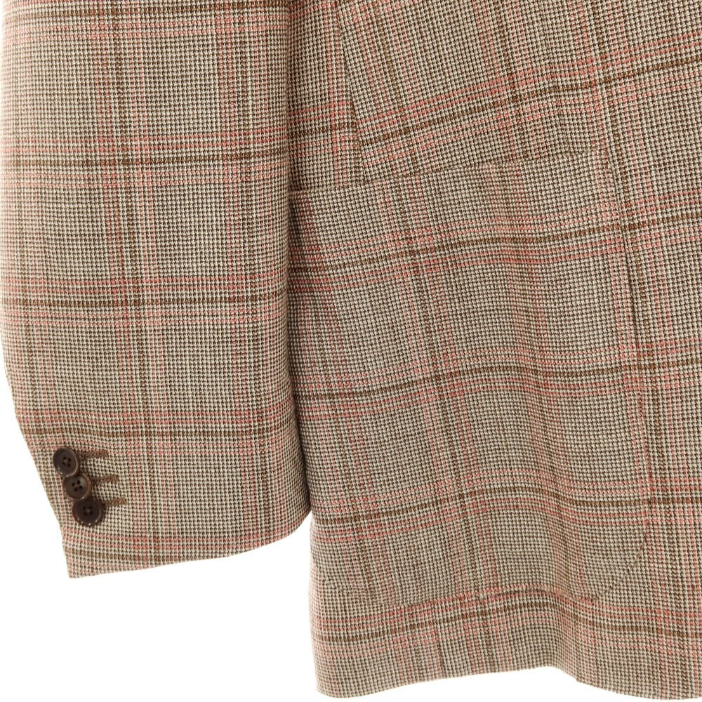 【中古】ビームスエフ BEAMS F シルクウールモヘア チェック テーラードジャケット ブラウンxピンク【サイズ93】【 状態ランクB 】【 メンズ 】