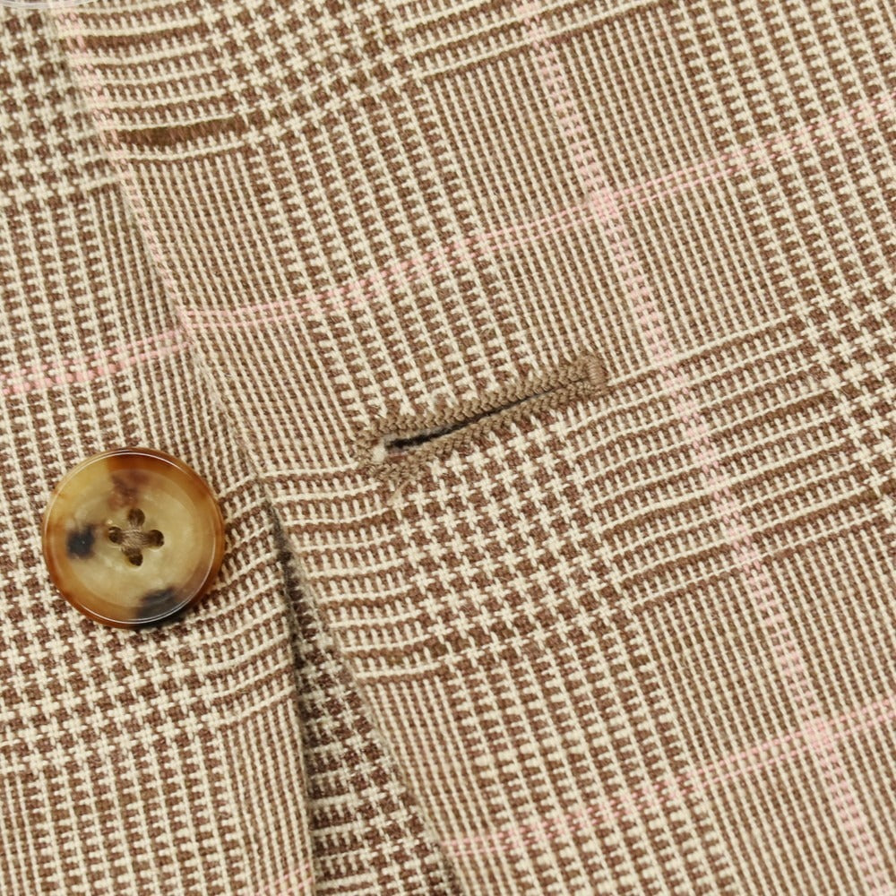 【中古】ラファエル カルーゾ CARUSO Raffaele Caruso コットンシルクリネン チェック テーラードジャケット ブラウンxピンク【サイズ44】【 状態ランクD 】【 メンズ 】