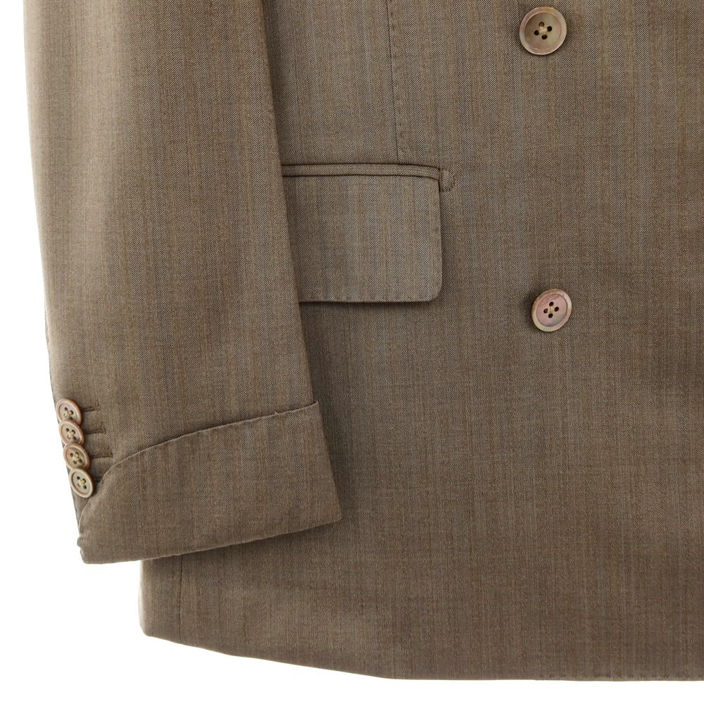 【中古】ユニバーサルランゲージ UNIVERSAL LANGUAGE ウールシルク ヘリンボーン 6B ダブルスーツ ブラウン【サイズ48】【 状態ランクA 】【 メンズ 】