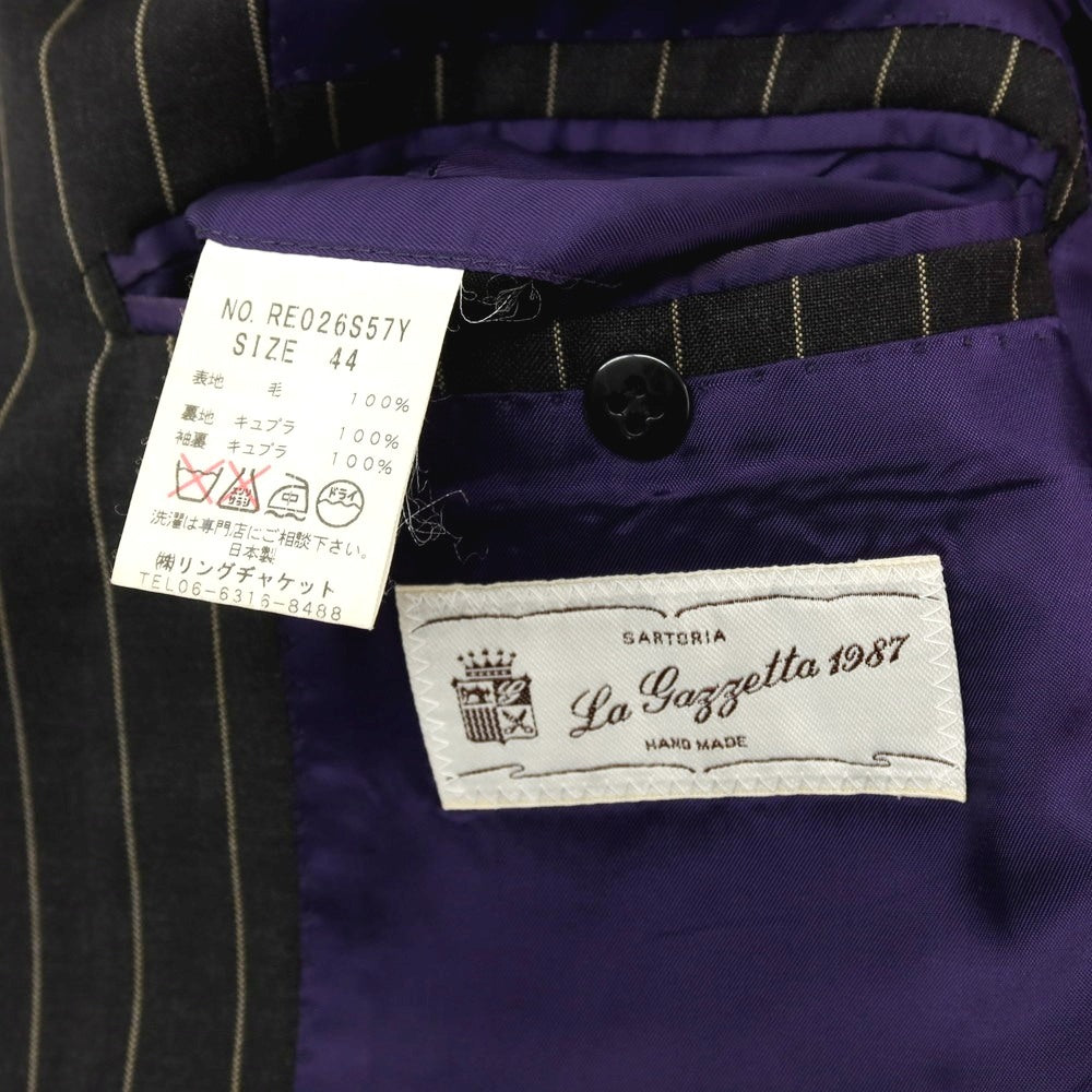 【中古】ラガゼッタ1987 LA GAZZETTA 1987 ウール ストライプ 3つボタンスーツ チャコールグレー【サイズ44】【 状態ランクB 】【 メンズ 】