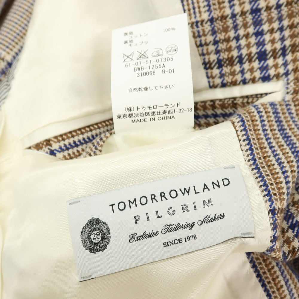 【中古】トゥモローランド TOMORROWLAND PILGRIM コットン チェック 2つボタンスーツ ブラウンxネイビー【サイズ46】【 状態ランクC 】【 メンズ 】