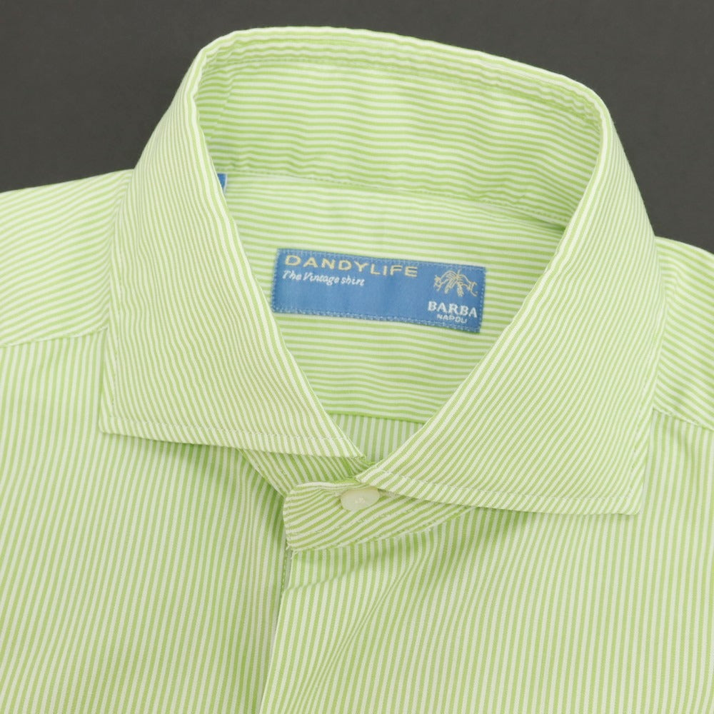 【中古】バルバ ダンディライフ BARBA DANDY LIFE コットン カジュアルシャツ ライトグリーンxホワイト【 38 】【 状態ランクB 】【 メンズ 】