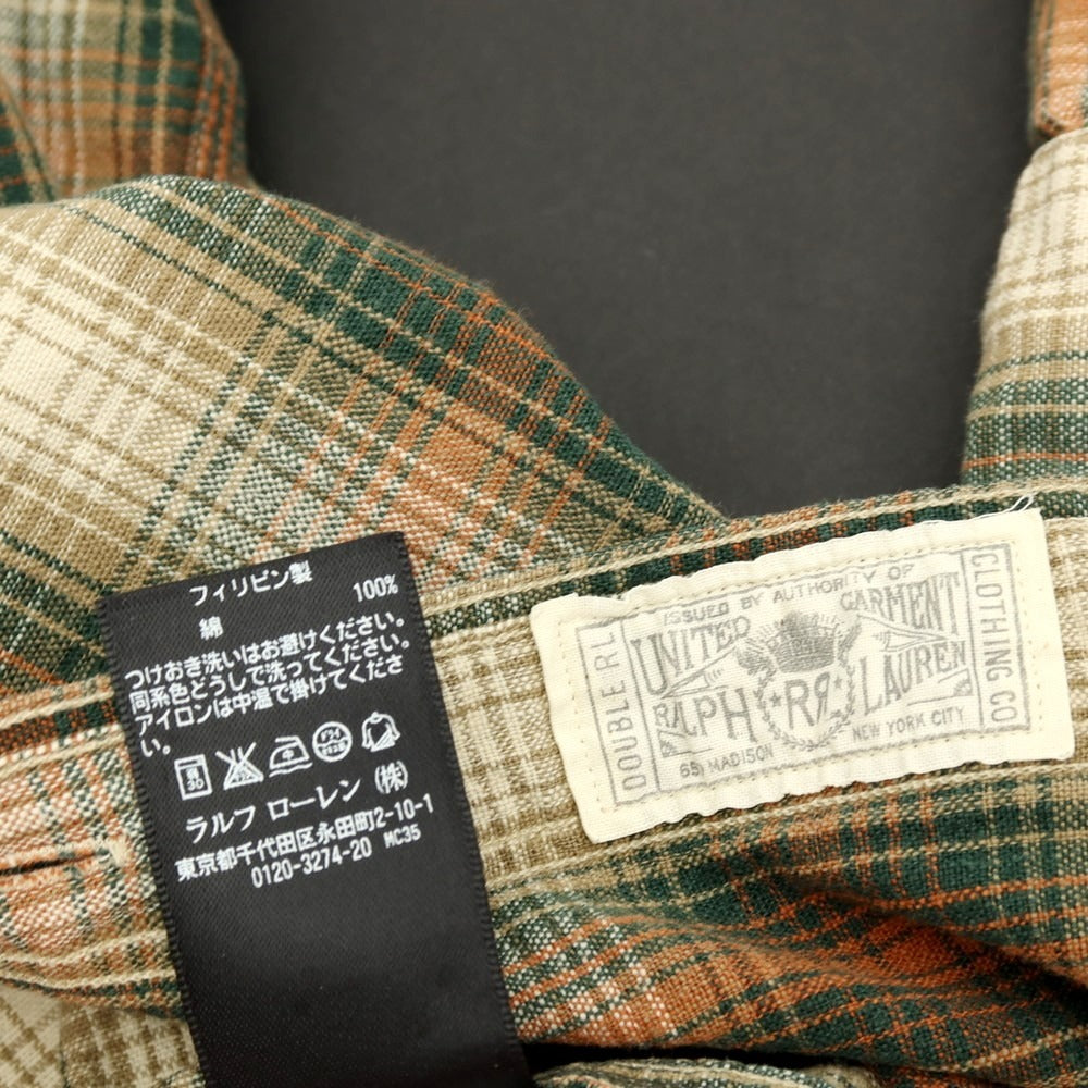【中古】ダブルアールエル RRL DOUBLE RL コットン チェック カジュアルシャツ ベージュxグリーン系【 M 】【 状態ランクB 】【 メンズ 】