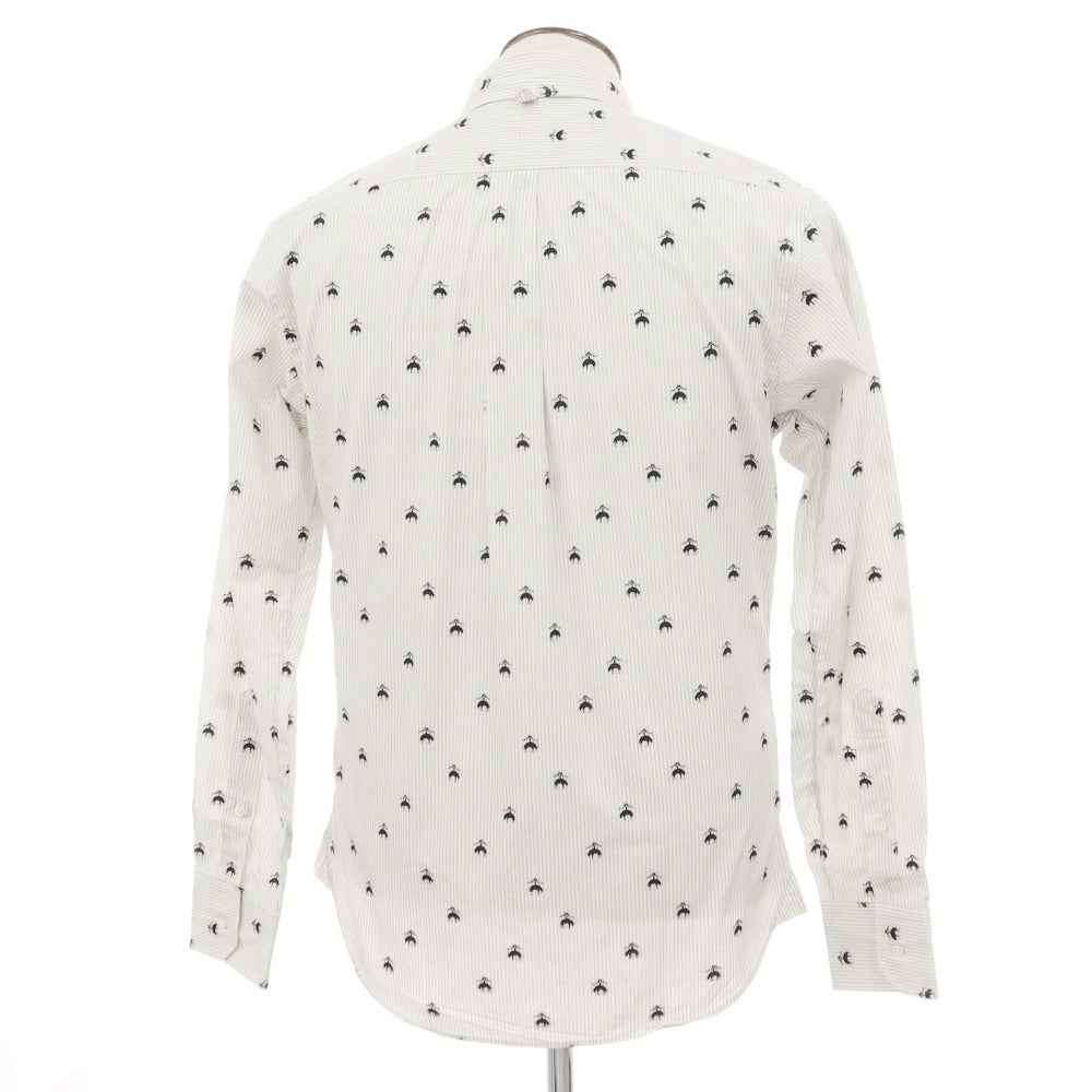 【中古】ブラックフリースバイ ブルックスブラザーズ BLACK FLEECE BY Brooks Brothers ジャカードロゴ ストライプ コットン ボタンダウンシャツ ホワイトxブラック【 BB2 】【 状態ランクC 】【 メンズ 】