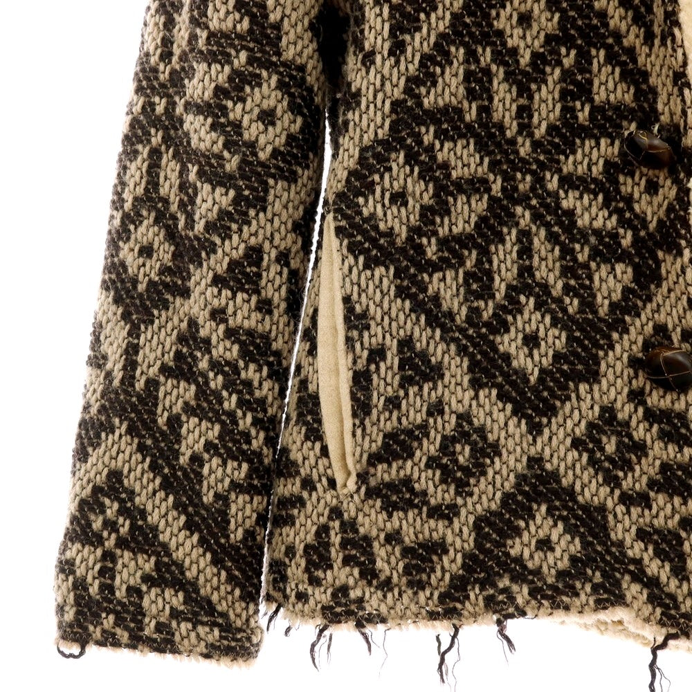 【中古】ヌール noue-rue ウール 裏ボア フーデッド ニットブルゾン ブラウンxベージュ【 46 】【 状態ランクC 】【 メンズ 】