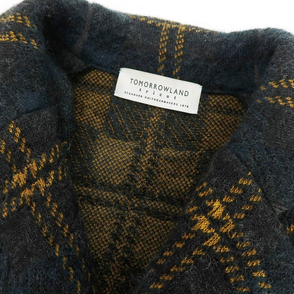 【中古】トゥモローランド TOMORROWLAND モヘヤナイロンコットンウール チェック ダブル6B ニットジャケット グリーンxブラック【 M 】【 状態ランクB 】【 メンズ 】