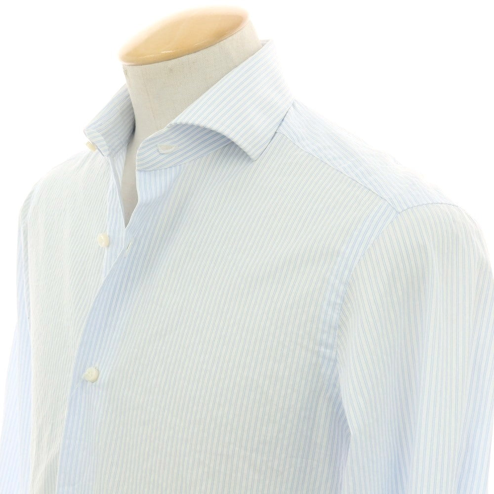【中古】バルバ BARBA コットン ストライプ ワイドカラー ドレスシャツ ホワイトxブルー【 37 】【 状態ランクC 】【 メンズ 】