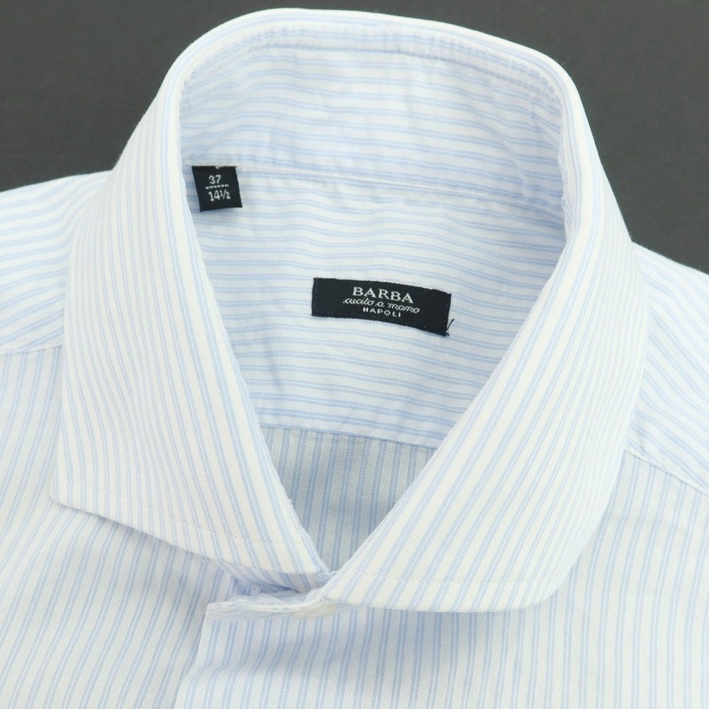 【中古】バルバ BARBA コットン ストライプ ワイドカラー ドレスシャツ ホワイトxブルー【 37 】【 状態ランクC 】【 メンズ 】