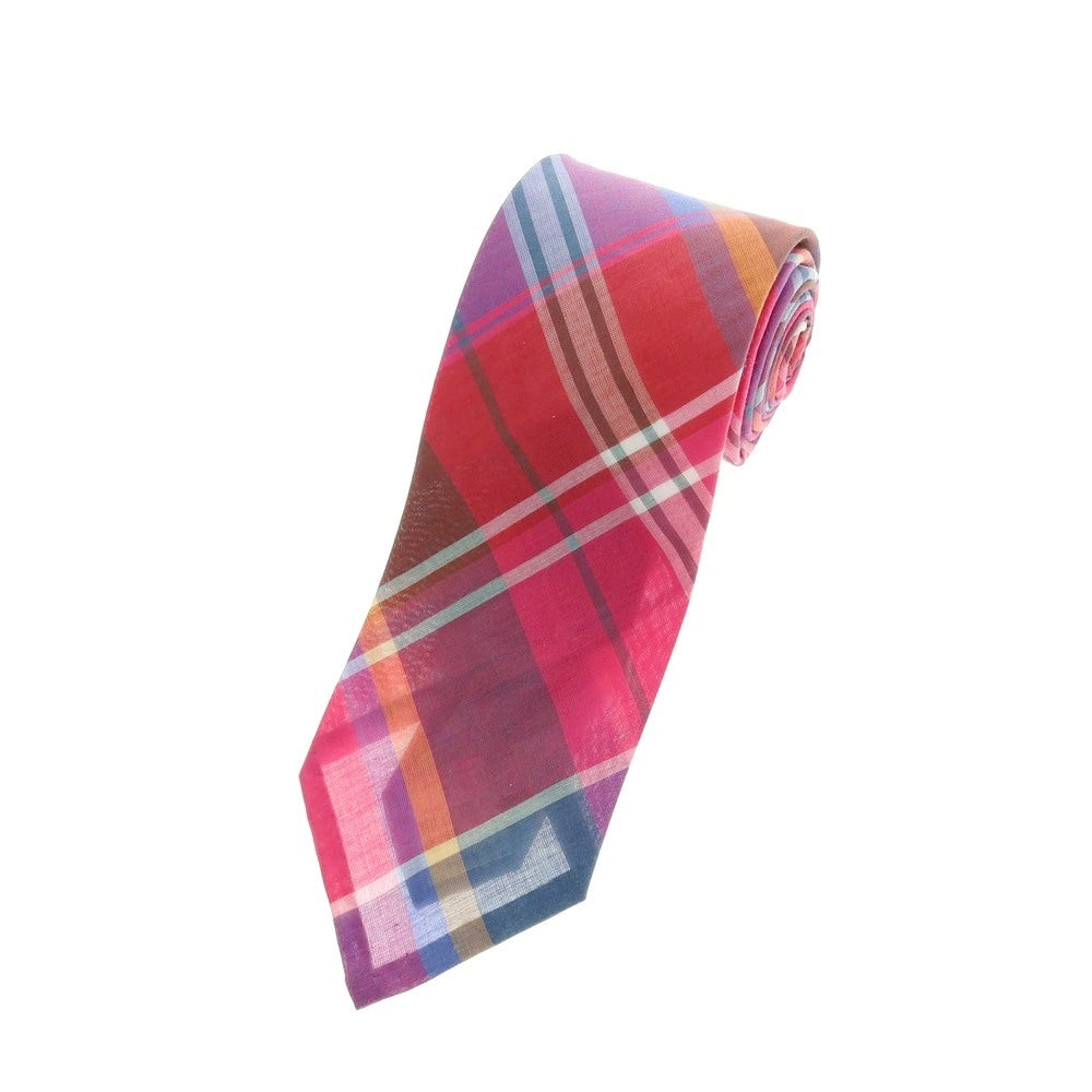 【中古】【未使用】エディフィス EDIFICE コットンシルク チェック柄ネクタイ ピンクxマルチカラー【 状態ランクS 】【 メンズ 】