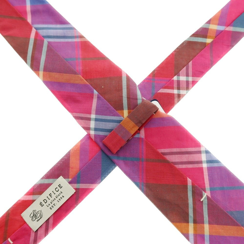 【中古】【未使用】エディフィス EDIFICE コットンシルク チェック柄ネクタイ ピンクxマルチカラー【 状態ランクS 】【 メンズ 】