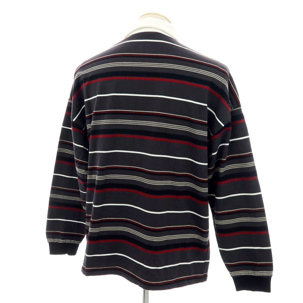 【中古】ゲバコ GEVACO コットン ボーダー 長袖ポロシャツ グレーxレッド【 42 】【 状態ランクB 】【 メンズ 】