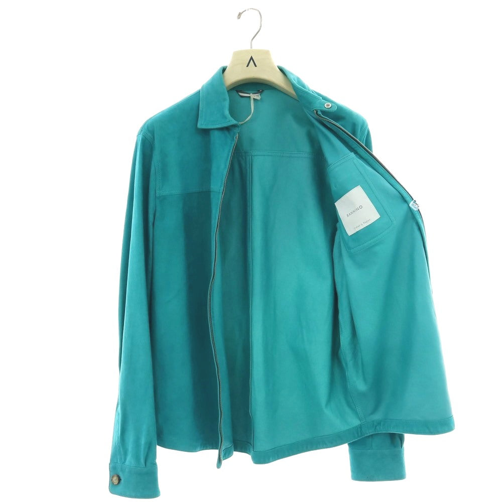 【中古】サンニーノ SANNINO スエード ダブルジップ レザーブルゾン ターコイズ【 50(紙タグ参照) 】【 状態ランクC 】【 メンズ 】