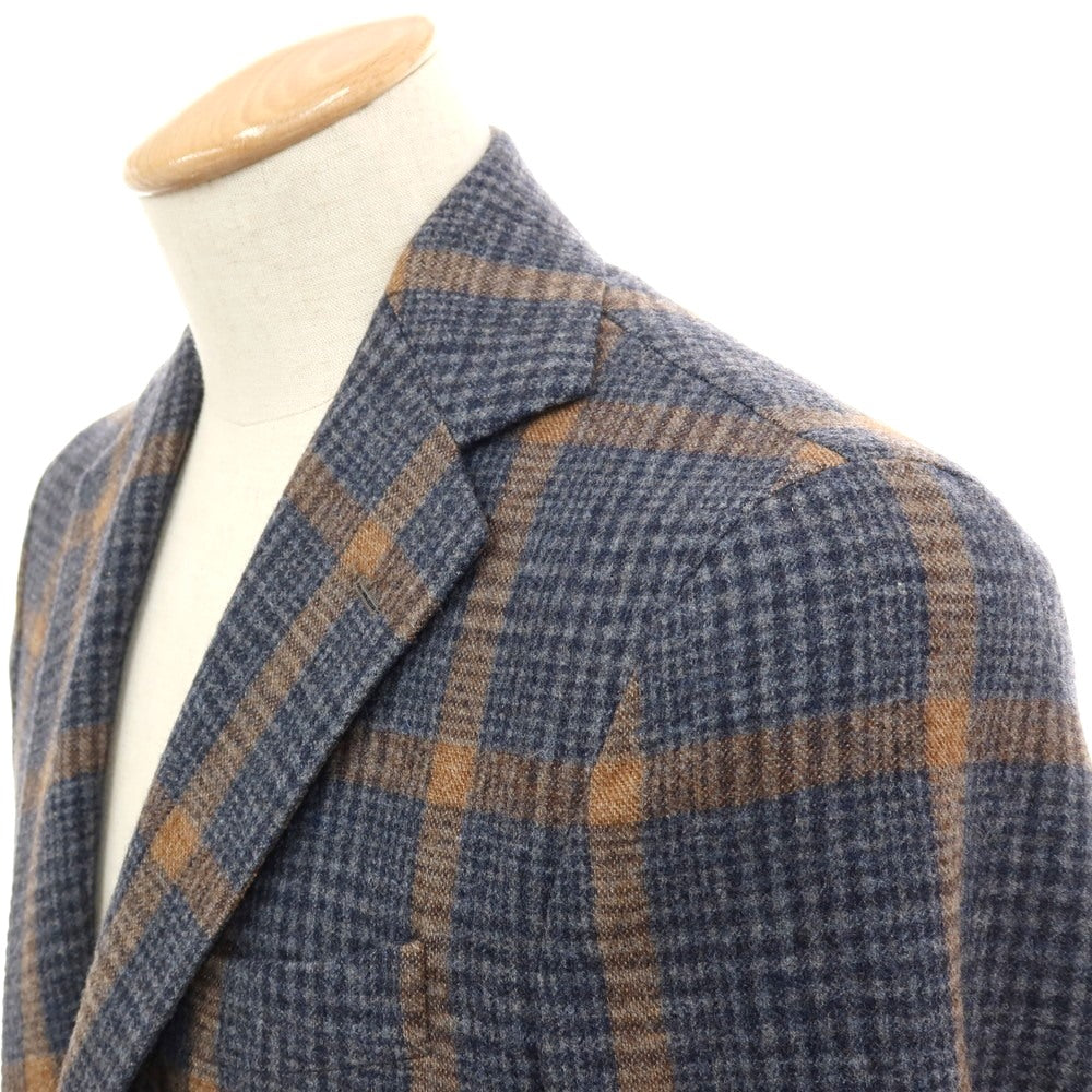 【中古】デペトリロ DE PETRILLO ウール チェック 3B テーラードジャケット ネイビーxグレー【 44 】【 状態ランクB 】【 メンズ 】