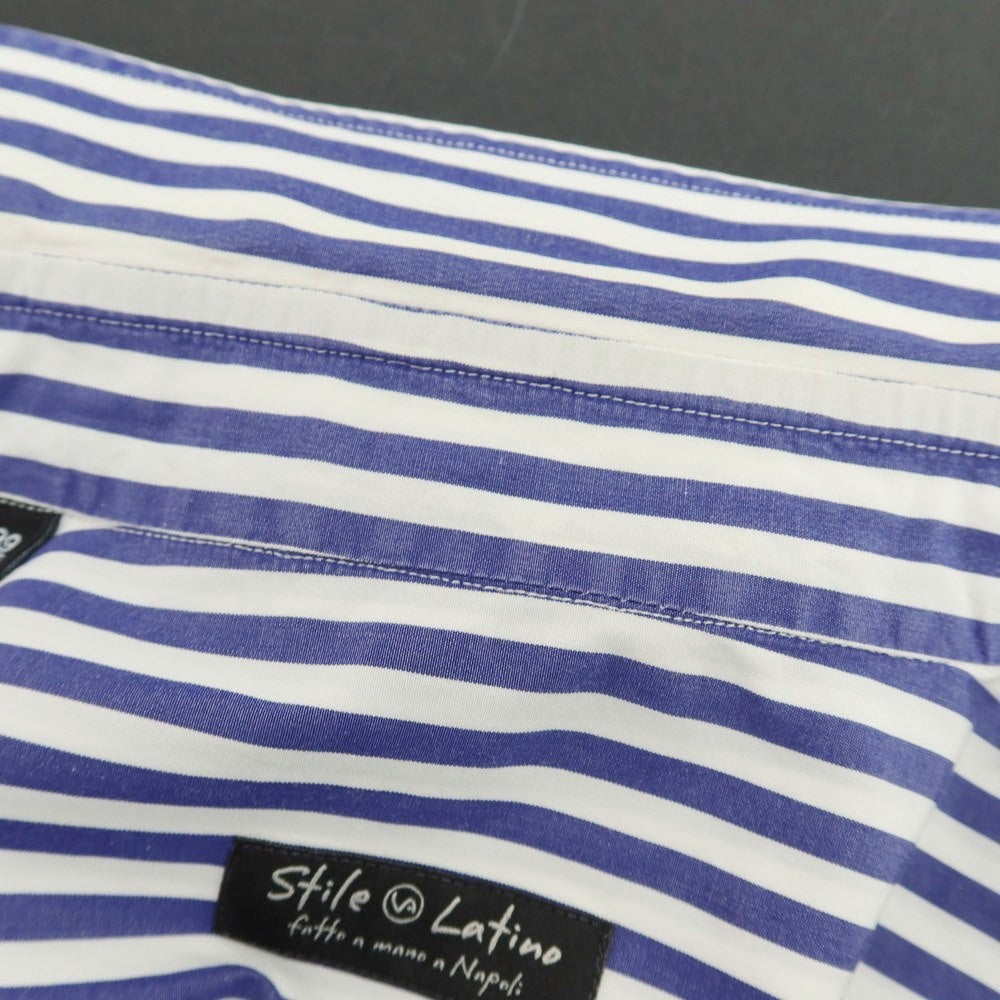 【中古】スティレ ラティーノ STILE LATINO コットン ストライプ レギュラーカラー ドレスシャツ ホワイトxネイビー【サイズ39】【 状態ランクC 】【 メンズ 】