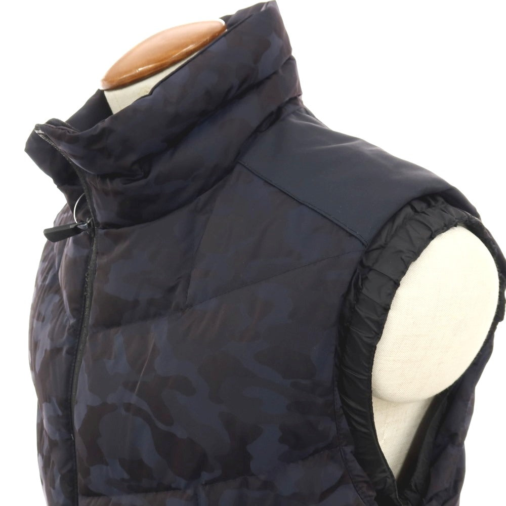 【中古】モンクレール グルノーブル MONCLER GRENOBLE ナイロン カモフラ スタンドカラー ダブルジップ ダウンベスト ブルゾン ネイビーxブラック【サイズ2】【 状態ランクC 】【 メンズ 】