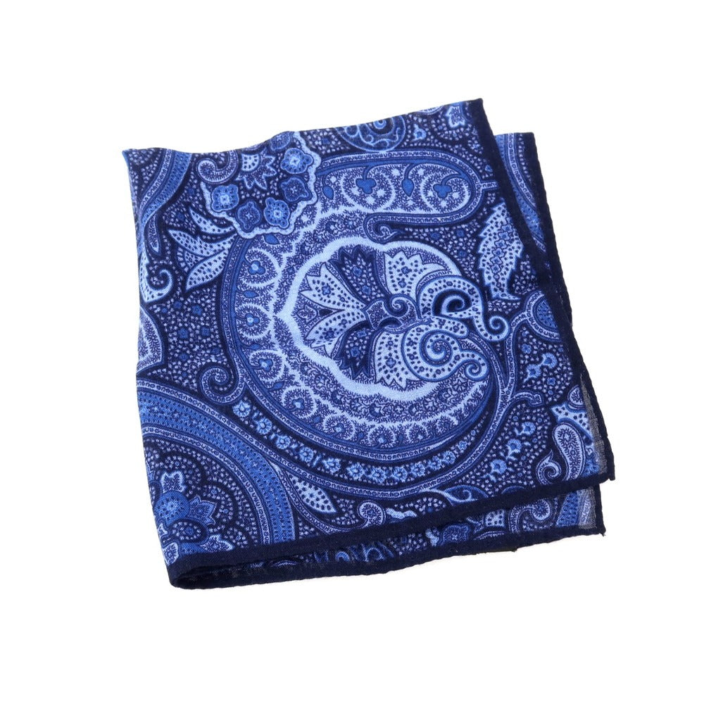 【中古】ステファノ カウ STEFANO CAU ウールシルク ペイズリー ポケットチーフ ネイビー【 状態ランクB 】【 メンズ 】
